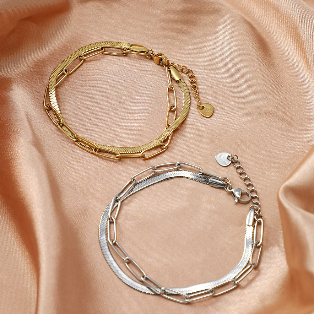 Gold and silver coated Stainless Steel snake and chain bracelet set