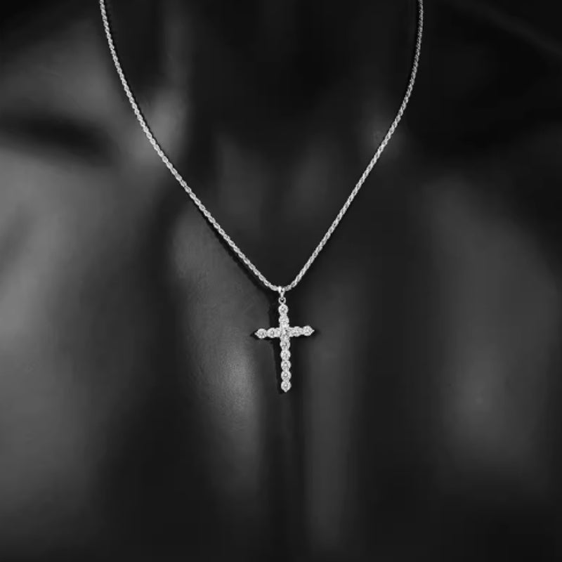 S925 Sterling Silver Necklace w/ Moissanite cross pendant