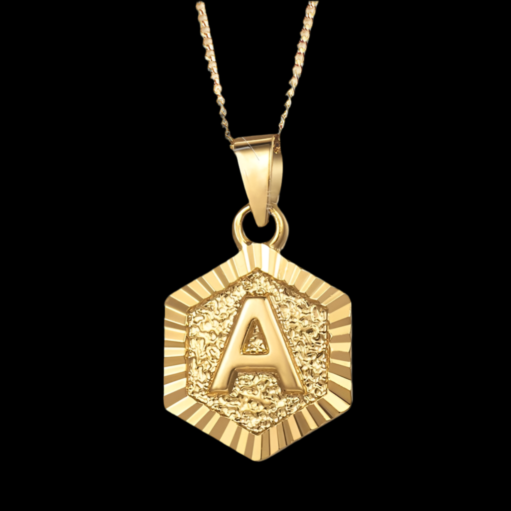 Ramped Letter Pendant with Chain 18k Gold Plated