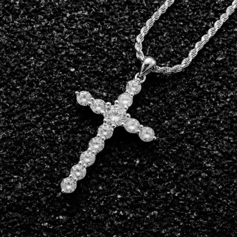 S925 Sterling Silver Necklace w/ Moissanite cross pendant